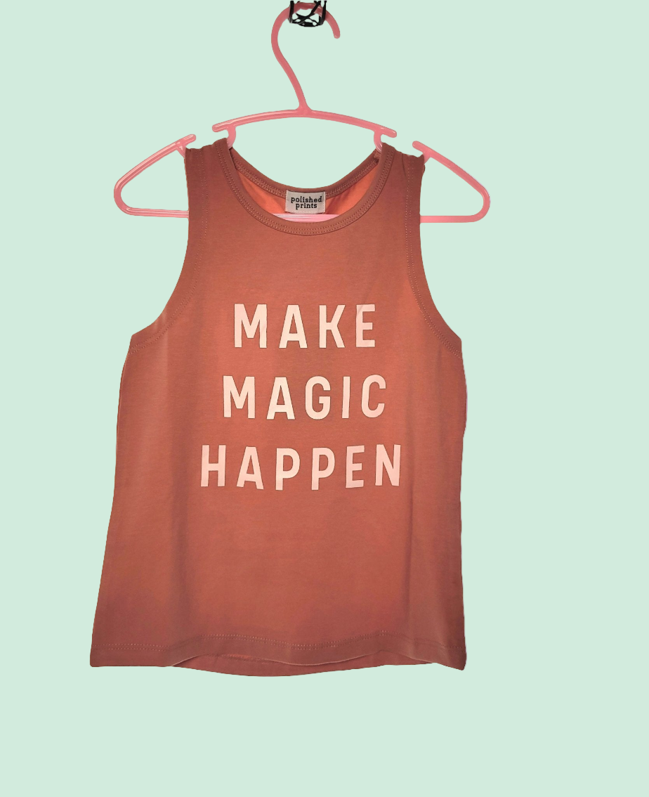Cute Toddler Girl Graphic Tank Tops |Make Magic Happen |Peach