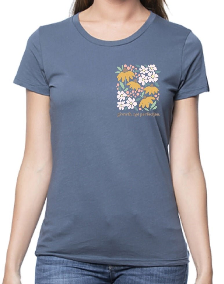 Cute Women's Graphic T Shirts |Growth Not Perfection |Pacific Blue - Love MaMa'S Earth