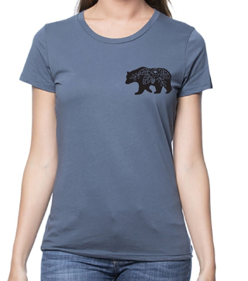 Floral Bear Pacific Blue Graphic Tee Women's T Shirts - Love MaMa'S Earth