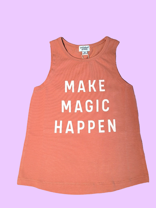 Cute Toddler Girl Graphic Tank Tops |Make Magic Happen |Peach