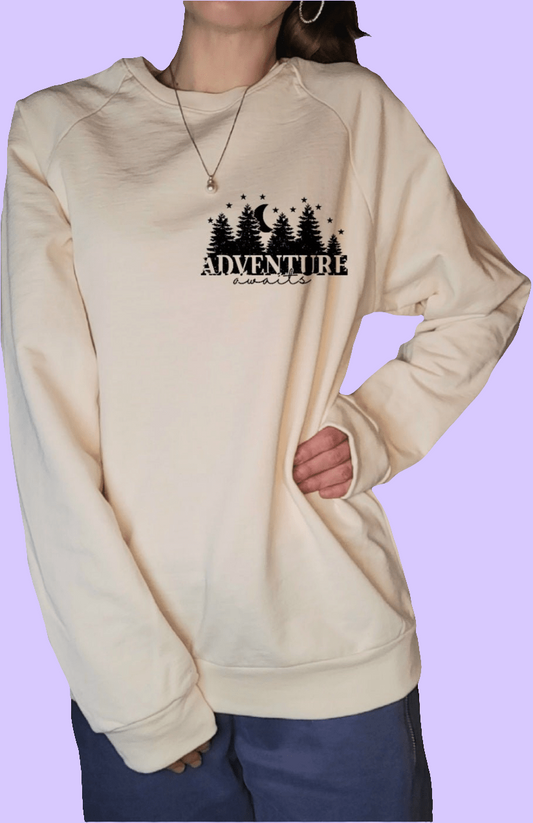 Womens Oversized Sweatshirt | Adventure Awaits |Natural