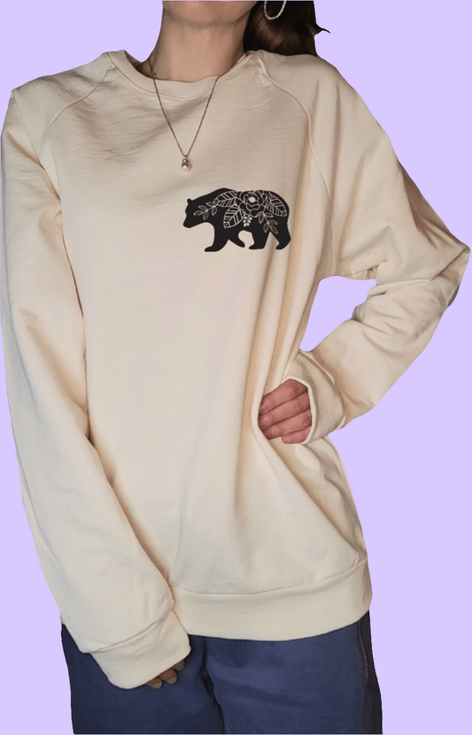 Womens Floral Bear Graphic Sweatshirt |In Natural