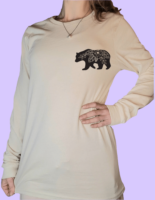Floral Bear Womens Long Sleeve Tops |In Natural