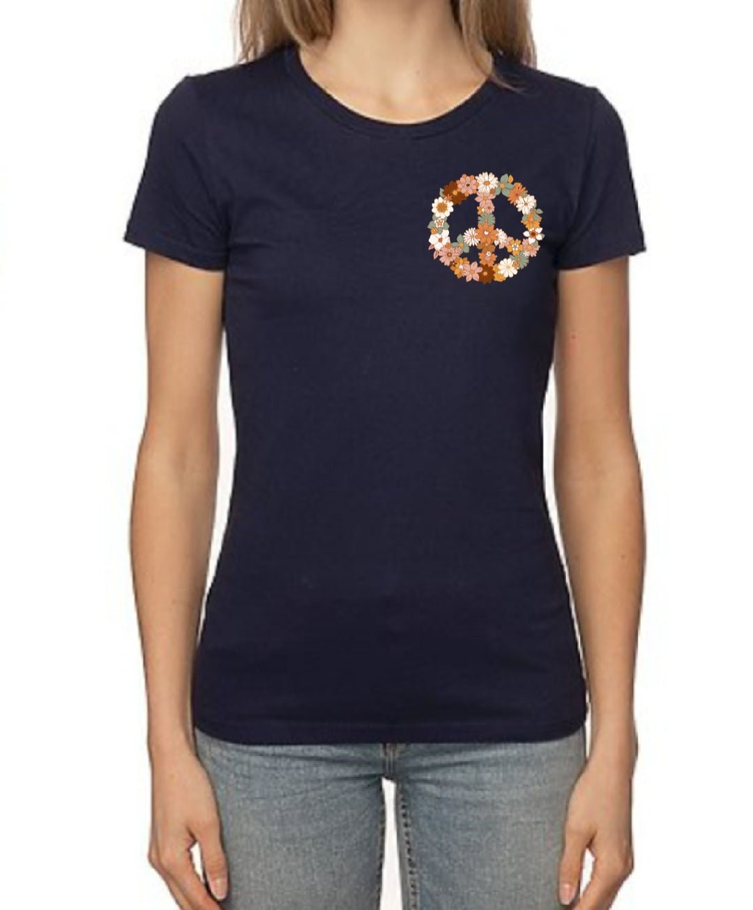 Cute T Shirts For Women | Peaceful Floral |In Dark Navy - Love MaMa'S Earth