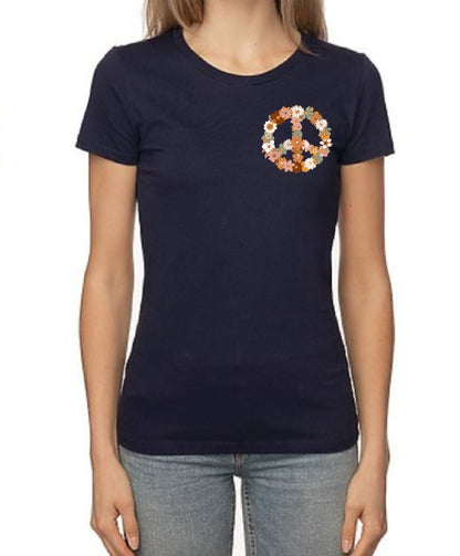 Cute T Shirts For Women | Peaceful Floral |In Dark Navy - Love MaMa'S Earth