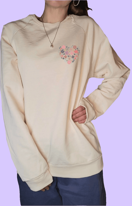 Floral Heart Cotton Crewneck Sweatshirt |In Natural - Love MaMa'S Earth
