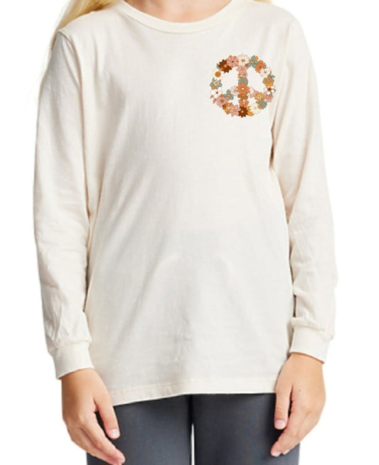 Graphic Long Sleeve Tee |Floral Peace |In Kids Natural - Love MaMa'S Earth