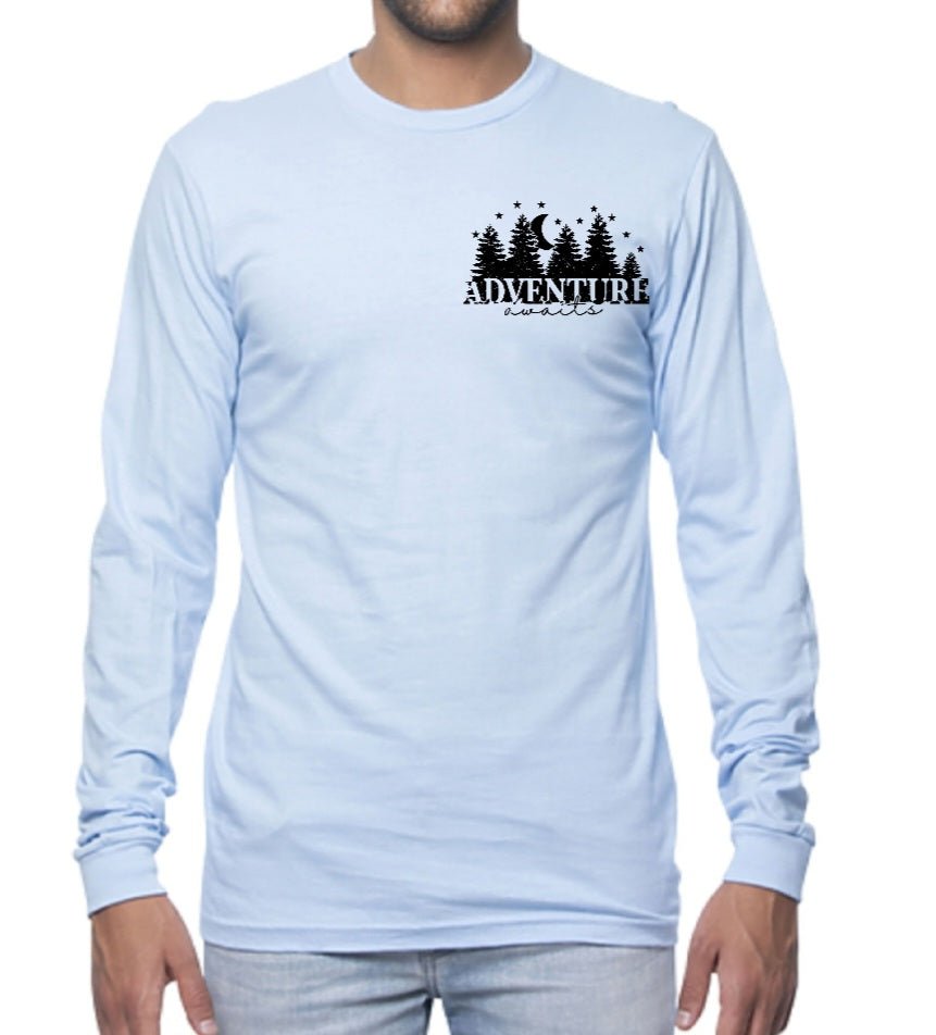 Long Sleeve Graphic Tee Men | Adventure Awaits |Light Blue - Love MaMa'S Earth