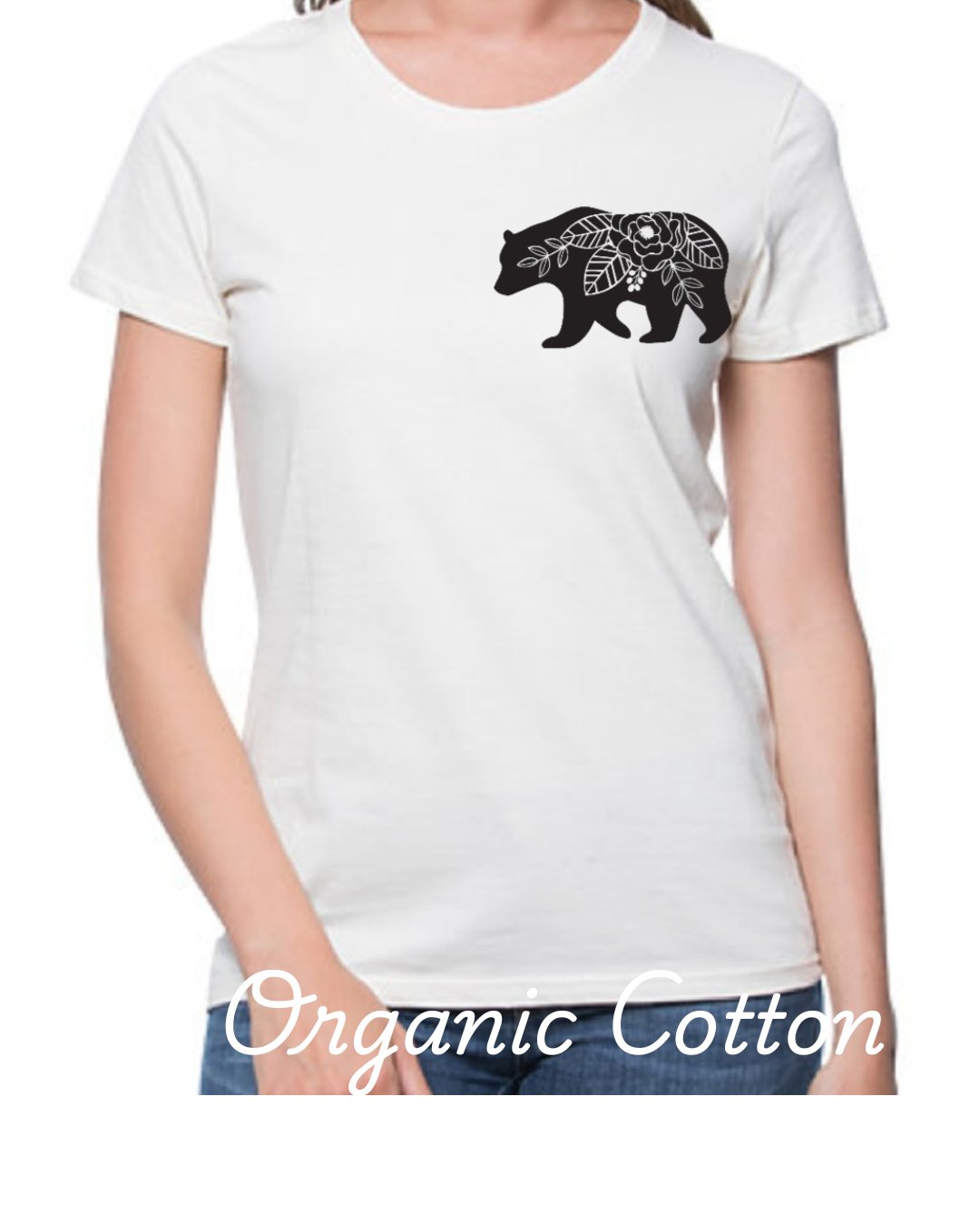 Organic Cotton Short Sleeve Shirts|Floral Bear|Natural - Love MaMa'S Earth