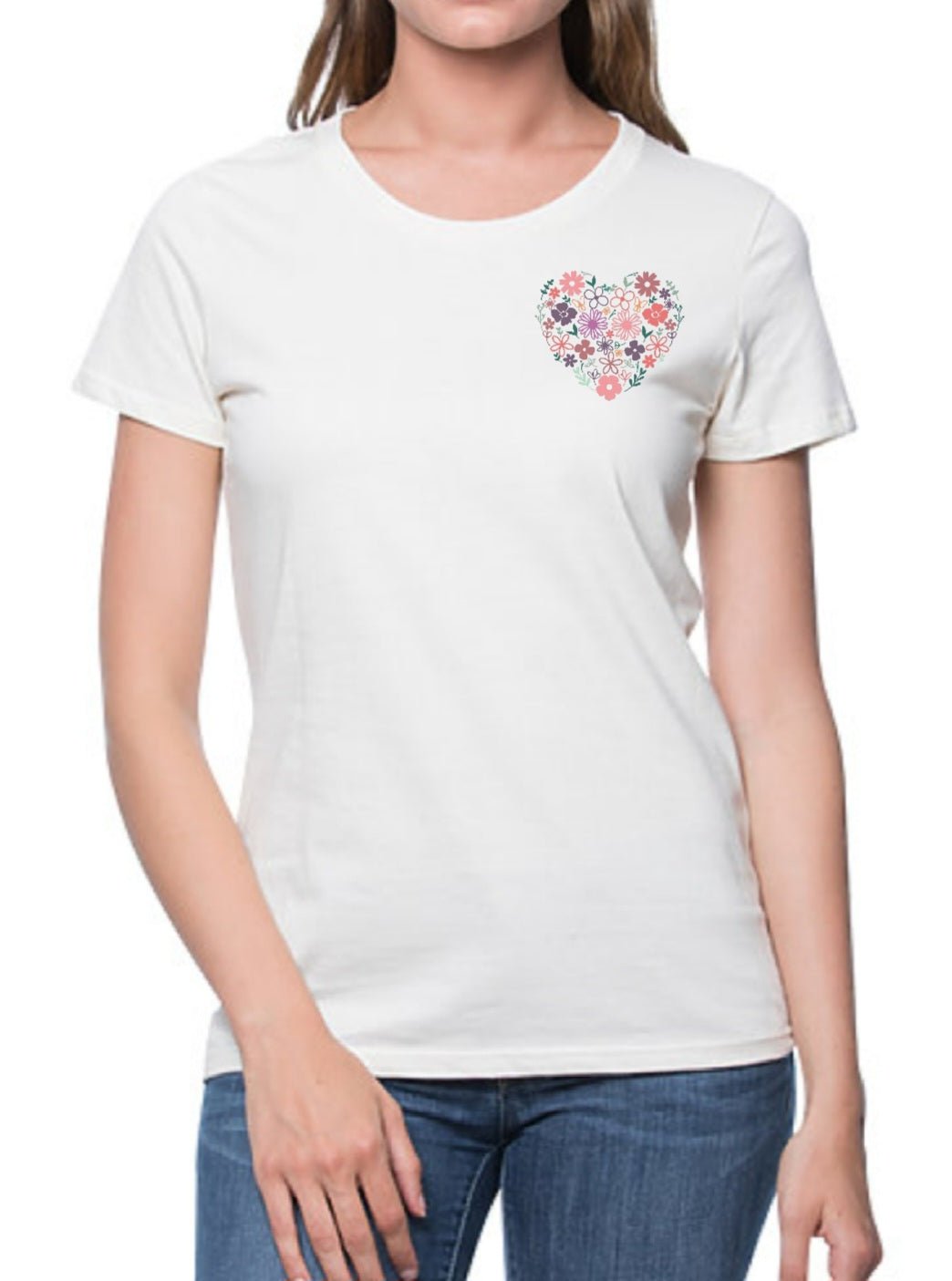 Women T Shirt |Flower Heart |In Natural - Love MaMa'S Earth