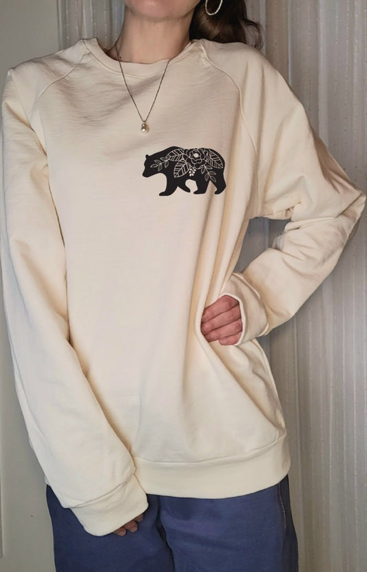 Womens Graphic Sweatshirt |Floral Bear |In Natural - Love MaMa'S Earth