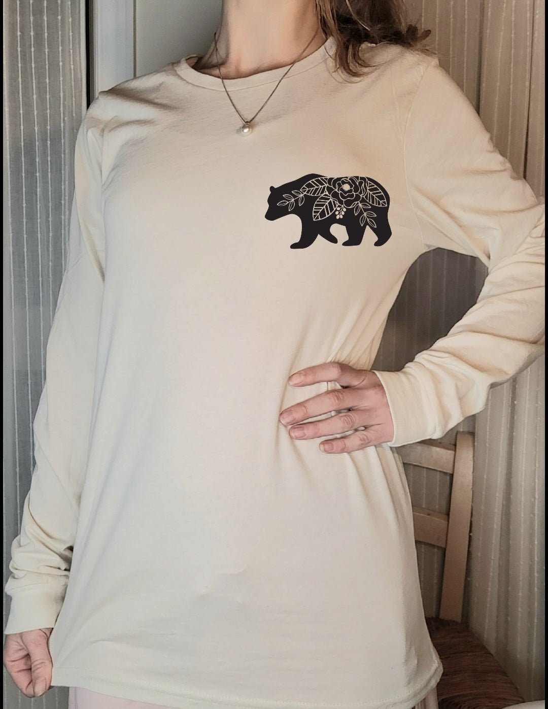 Womens Long Sleeve Tops | Floral Bear |In Natural - Love MaMa'S Earth